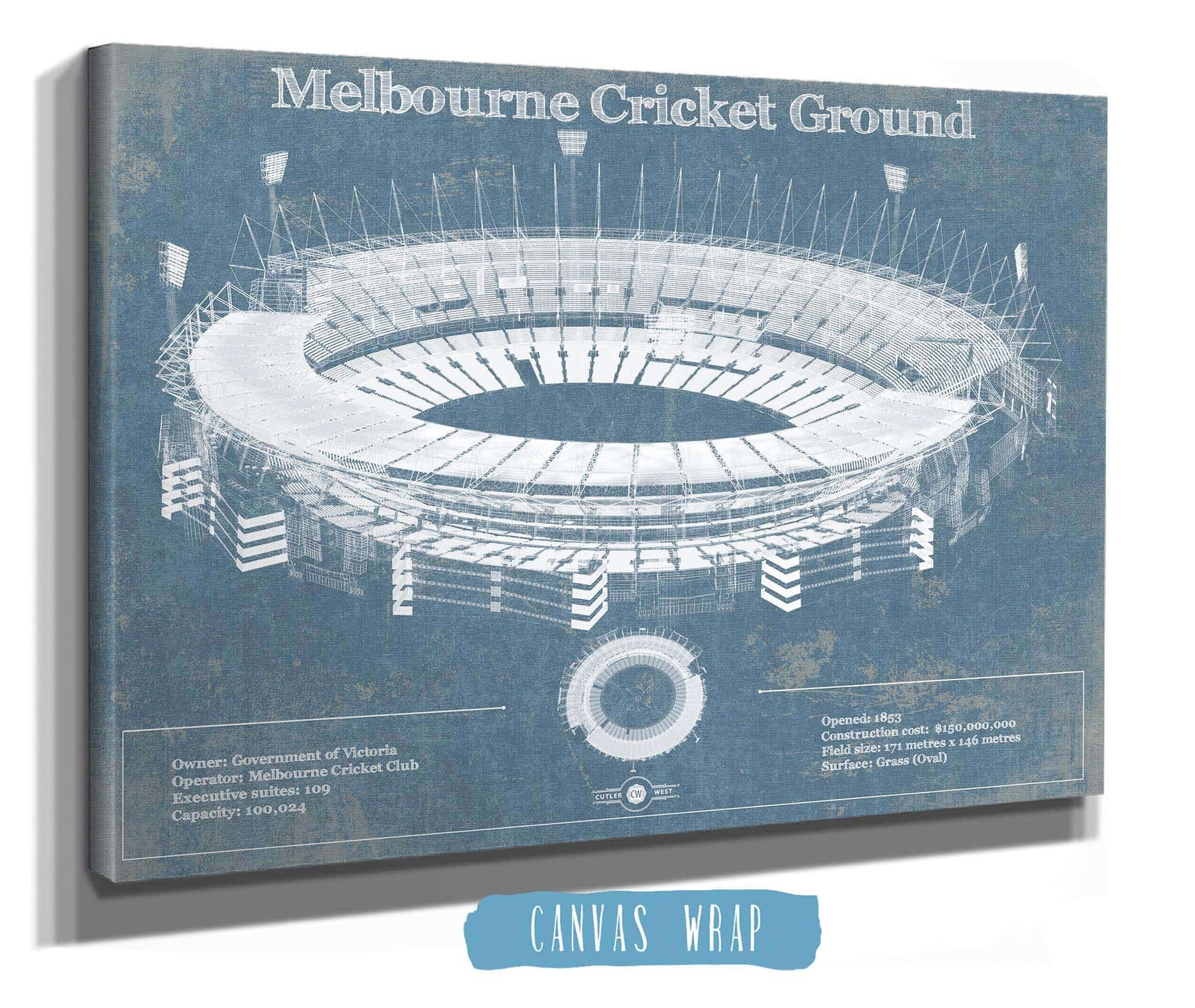Cutler West Melbourne Cricket Ground Vintage Australian Football AFL Stadium Print