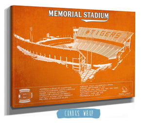 Cutler West Memorial Stadium Clemson Tigers Team Color NCAA Vintage Football Blueprint Art
