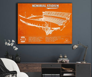 Cutler West Memorial Stadium Clemson Tigers Team Color NCAA Vintage Football Blueprint Art