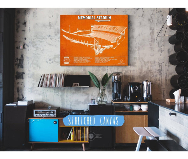 Cutler West Memorial Stadium Clemson Tigers Team Color NCAA Vintage Football Blueprint Art