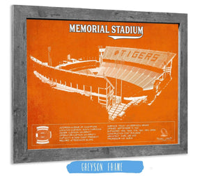 14" x 11" / Greyson Frame Cutler West Memorial Stadium Clemson Tigers Team Color NCAA Vintage Football Blueprint Art
