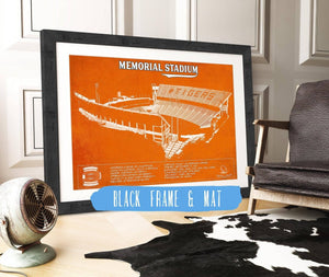 20" x 16" / Black Frame & Mat Cutler West Memorial Stadium Clemson Tigers Team Color NCAA Vintage Football Blueprint Art