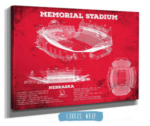 14" x 11" / Stretched Canvas Wrap Cutler West Memorial Stadium (Lincoln) Nebraska Cornhuskers Team
