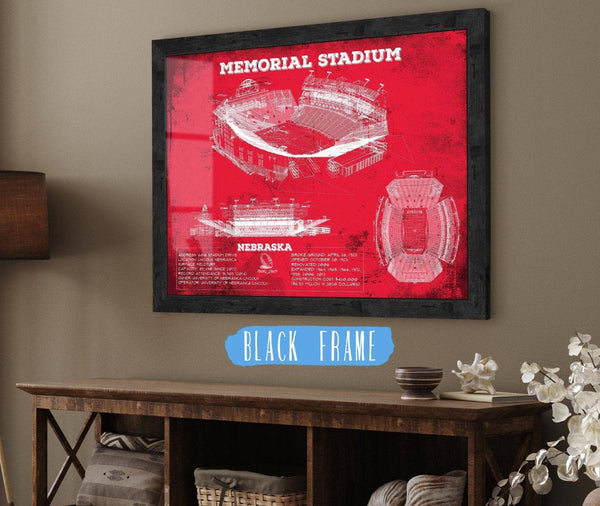 20" x 16" / Black Frame Cutler West Memorial Stadium (Lincoln) Nebraska Cornhuskers Team