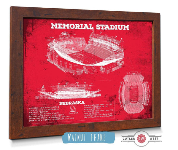 20" x 16" / Walnut Frame Cutler West Memorial Stadium (Lincoln) Nebraska Cornhuskers Team