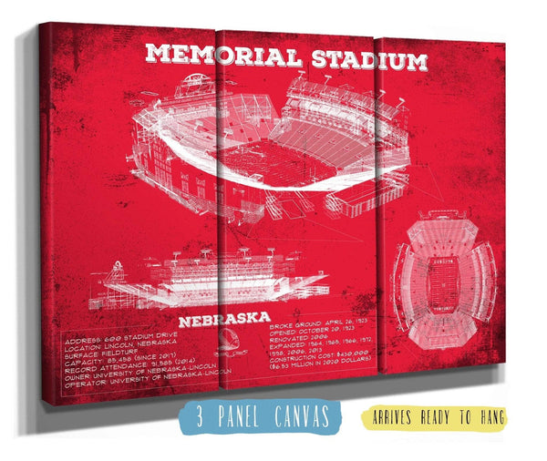 36" x 24" / 3 Panel Canvas Wrap Cutler West Memorial Stadium (Lincoln) Nebraska Cornhuskers Team