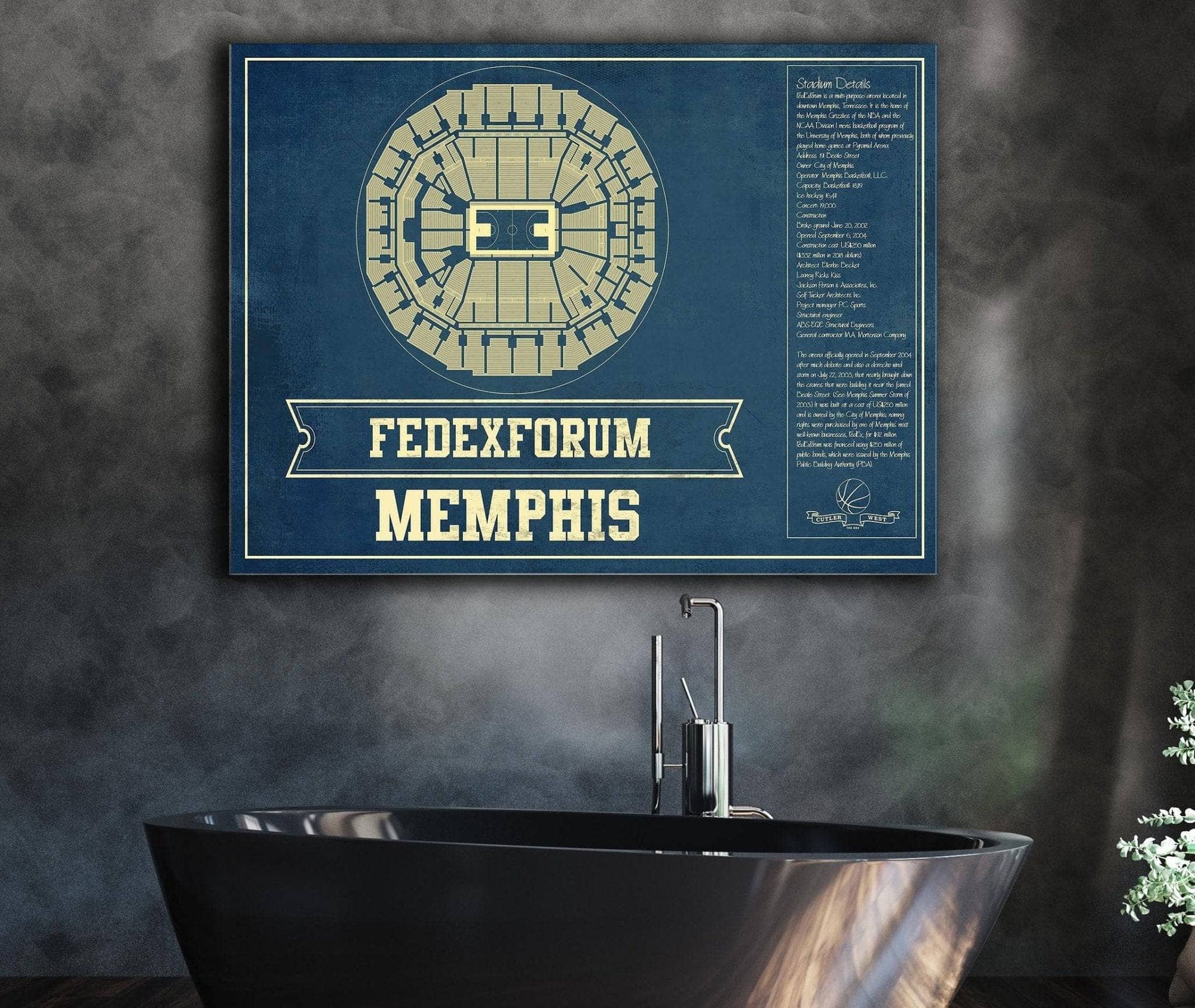 Cutler West Memphis Grizzlies Fedexforum Vintage Basketball Blueprint NBA Print