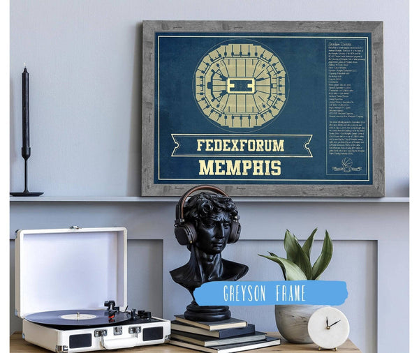 14" x 11" / Greyson Frame Cutler West Memphis Grizzlies Fedexforum Vintage Basketball Blueprint NBA Print