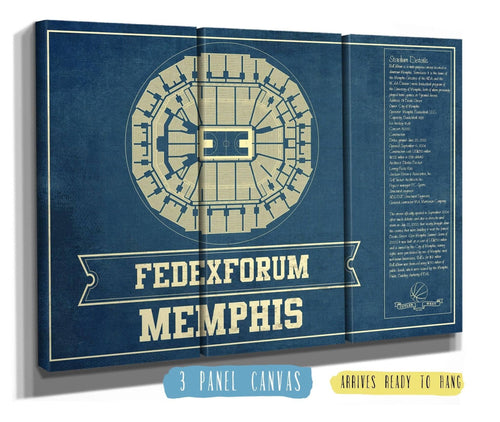 36" x 24" / 3 Panel Canvas Wrap Cutler West Memphis Grizzlies Fedexforum Vintage Basketball Blueprint NBA Print