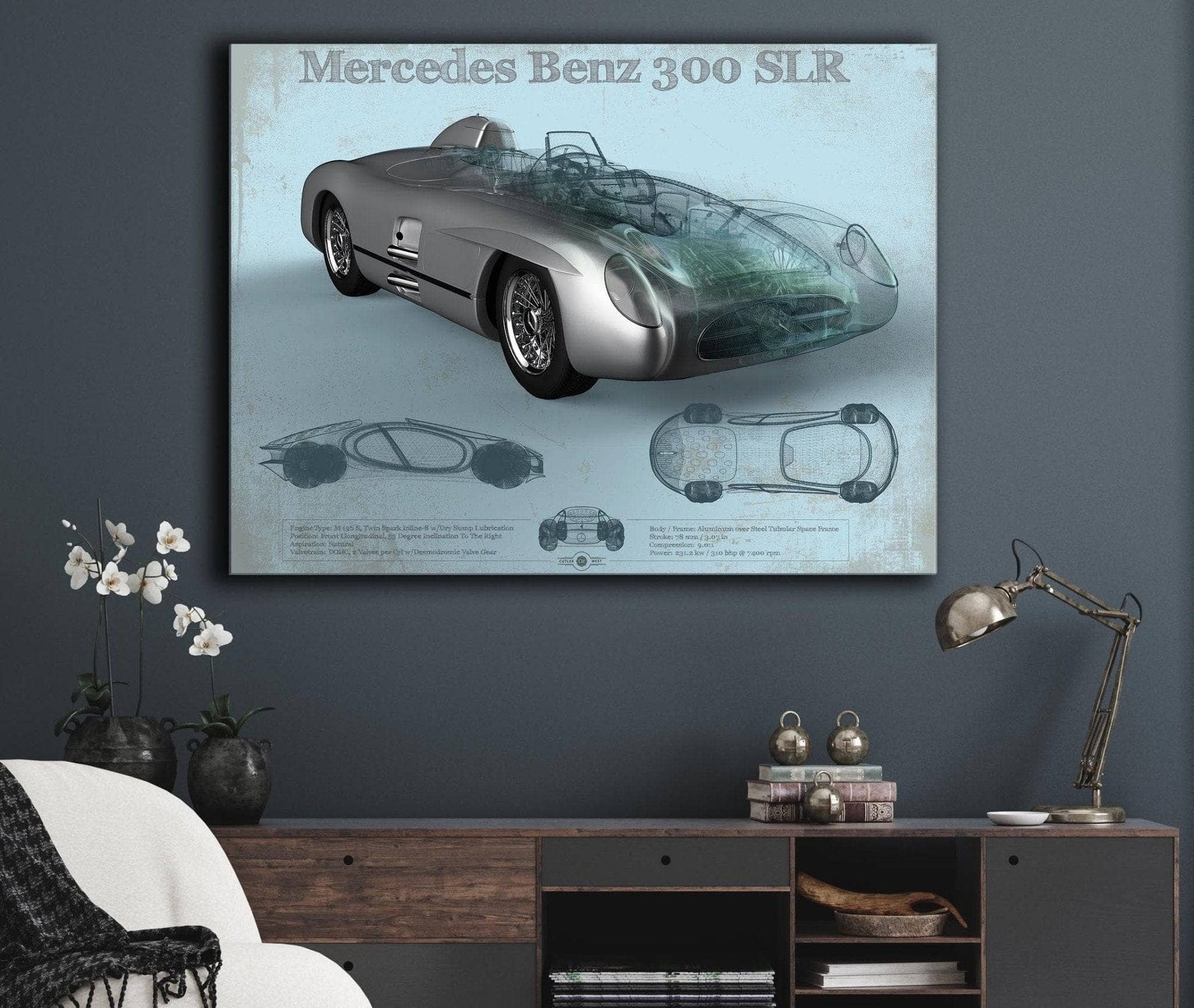 Cutler West Mercedes Benz Collection Mercedes Benz 300 SLR Vintage Blueprint Auto Print