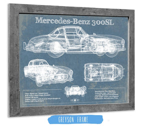 14" x 11" / Greyson Frame Cutler West Mercedes-Benz 300 SL Gullwing 1950 Original Blueprint Art