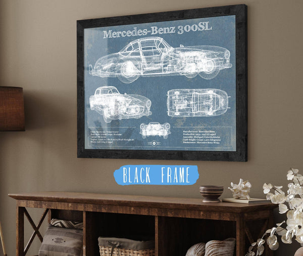 20" x 16" / Black Frame Cutler West Mercedes-Benz 300 SL Gullwing 1950 Original Blueprint Art