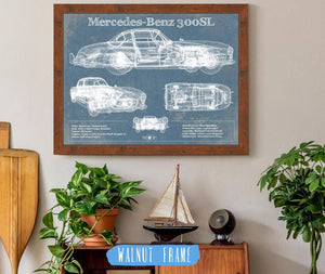 20" x 16" / Walnut Frame Cutler West Mercedes-Benz 300 SL Gullwing 1950 Original Blueprint Art