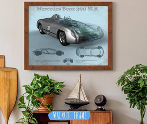 Cutler West Mercedes Benz 300 SLR Vintage Blueprint Auto Print
