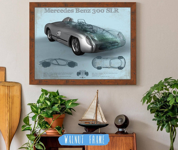 Cutler West Mercedes Benz 300 SLR Vintage Blueprint Auto Print