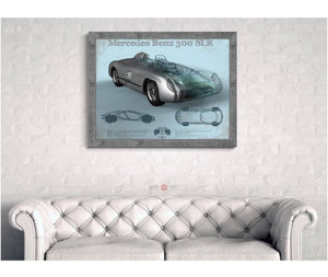 Cutler West Mercedes Benz 300 SLR Vintage Blueprint Auto Print