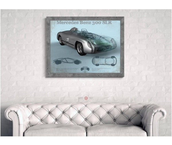 Cutler West Mercedes Benz 300 SLR Vintage Blueprint Auto Print
