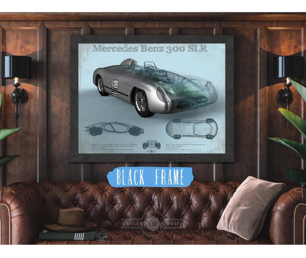 Cutler West Mercedes Benz 300 SLR Vintage Blueprint Auto Print