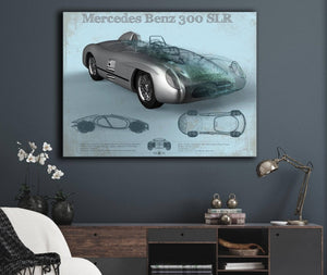 Cutler West Mercedes Benz 300 SLR Vintage Blueprint Auto Print