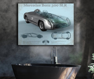 Cutler West Mercedes Benz 300 SLR Vintage Blueprint Auto Print