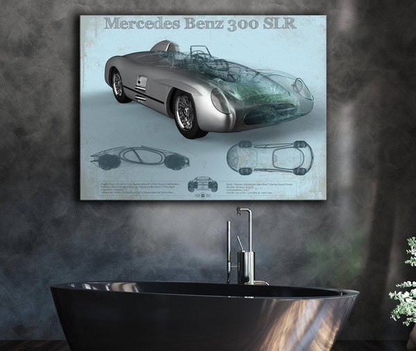 Cutler West Mercedes Benz 300 SLR Vintage Blueprint Auto Print