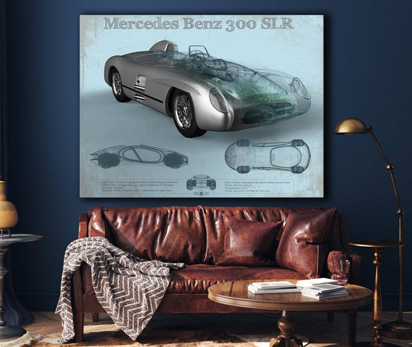 Cutler West Mercedes Benz 300 SLR Vintage Blueprint Auto Print