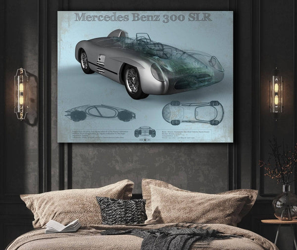 Cutler West Mercedes Benz 300 SLR Vintage Blueprint Auto Print