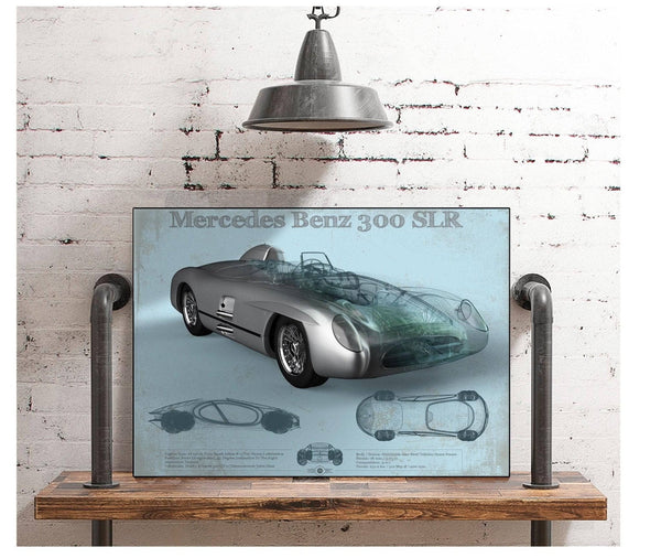 Cutler West Mercedes Benz 300 SLR Vintage Blueprint Auto Print