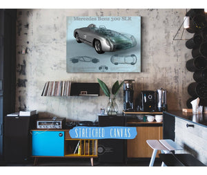 Cutler West Mercedes Benz 300 SLR Vintage Blueprint Auto Print