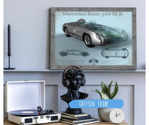 14" x 11" / Greyson Frame Cutler West Mercedes Benz 300 SLR Vintage Blueprint Auto Print