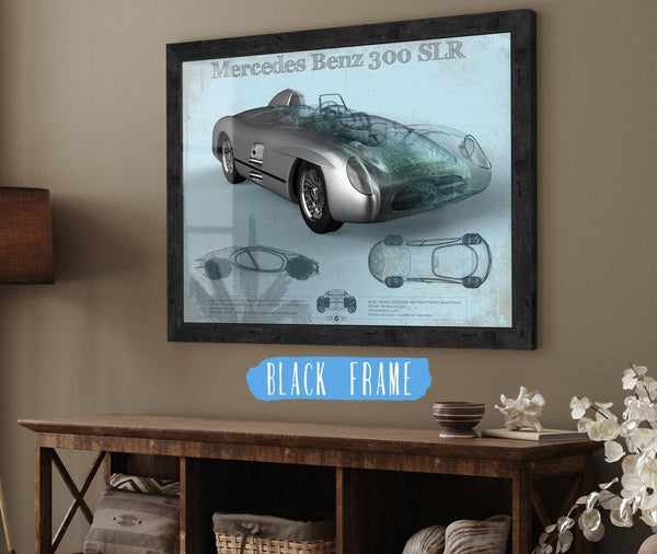 20" x 16" / Black Frame Cutler West Mercedes Benz 300 SLR Vintage Blueprint Auto Print