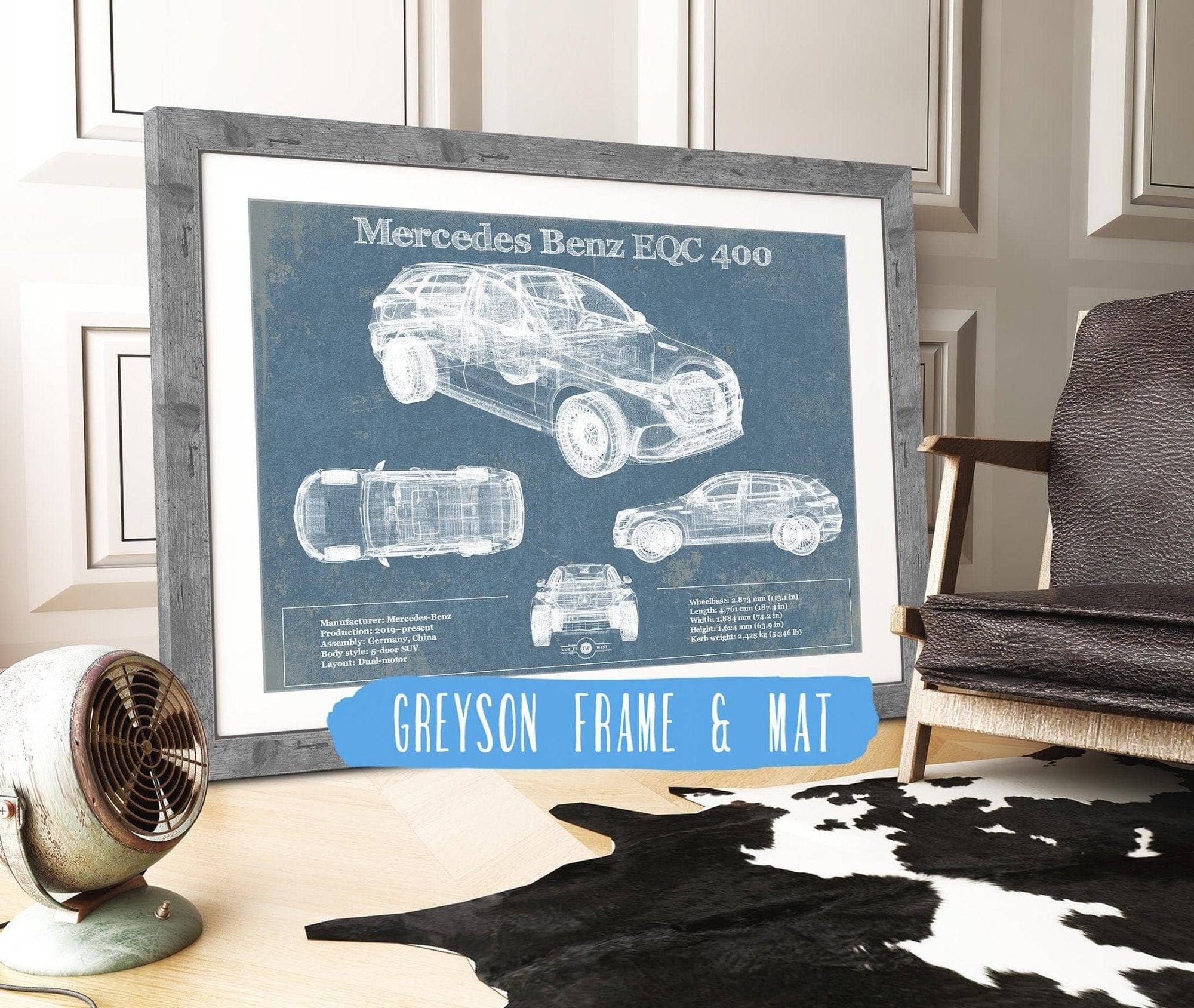 Cutler West Mercedes Benz Collection 14" x 11" / Greyson Frame & Mat Mercedes-Benz EQC Blueprint Vintage Auto Print 833110109_72679