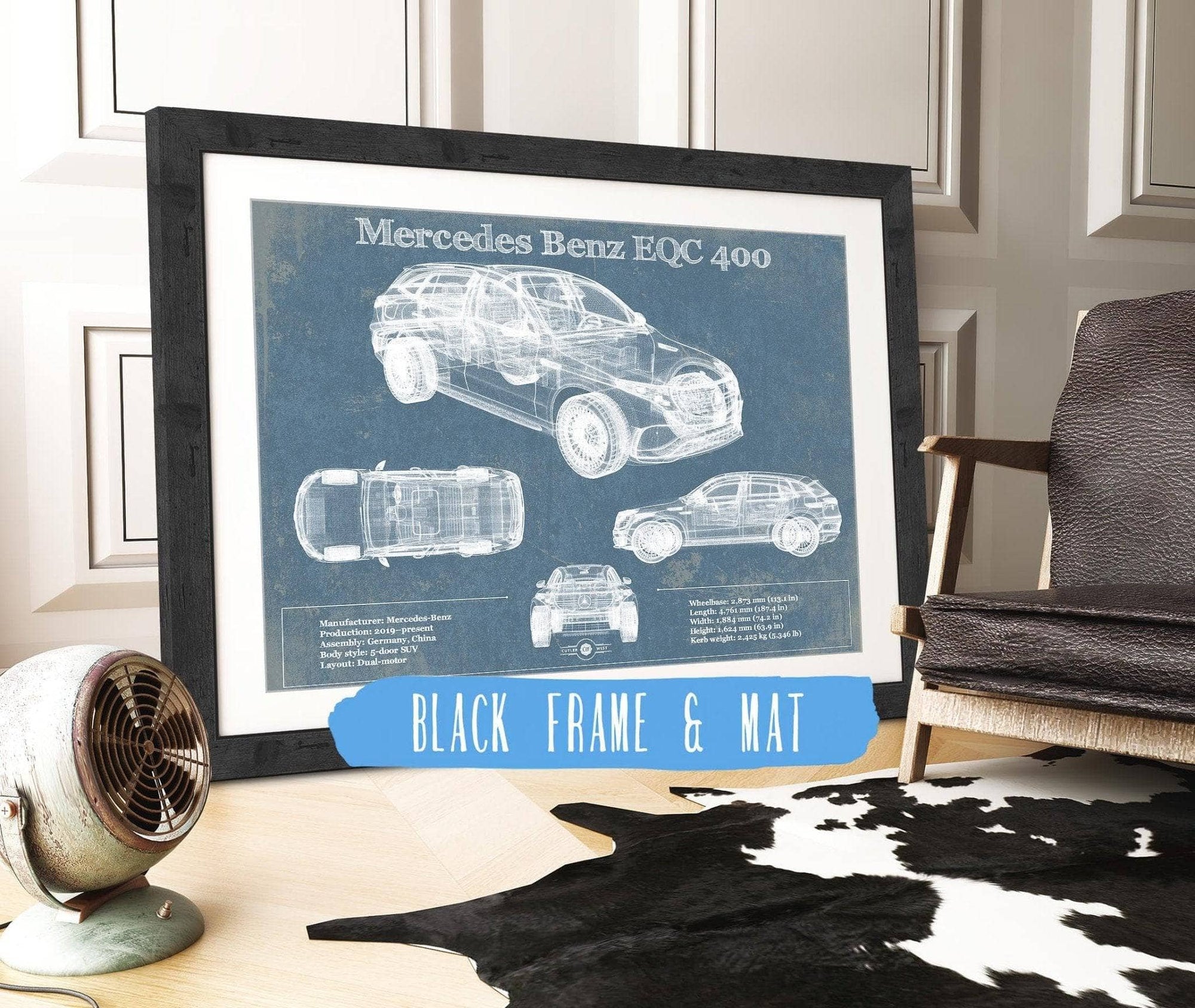 Cutler West Mercedes Benz Collection 14" x 11" / Black Frame & Mat Mercedes-Benz EQC Blueprint Vintage Auto Print 833110109_72673