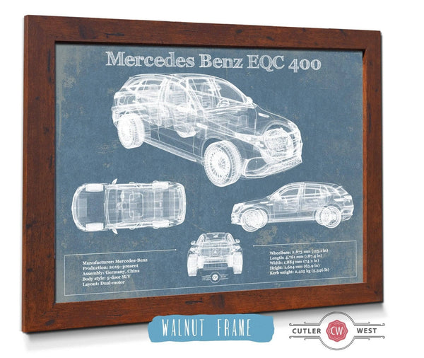 20" x 16" / Walnut Frame & Mat Cutler West Mercedes-Benz EQC Blueprint Vintage Auto Print