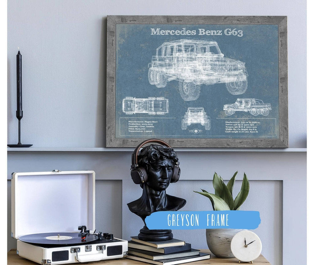 14" x 11" / Stretched Canvas Wrap Cutler West Mercedes Benz G63 Blueprint Vintage Auto Print