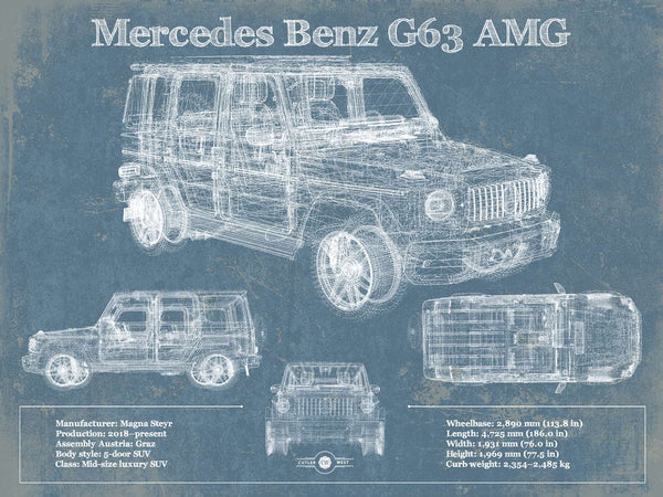 14" x 11" / Unframed Cutler West Mercedes Benz GLE580 (2020) Blueprint Vintage Auto Print