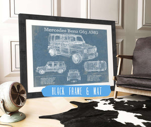 20" x 16" / Black Frame & Mat Cutler West Mercedes Benz GLE580 (2020) Blueprint Vintage Auto Print