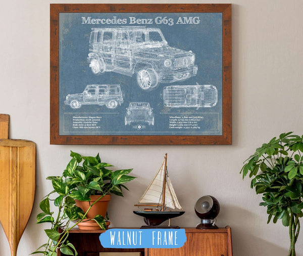 20" x 16" / Walnut Frame Cutler West Mercedes Benz GLE580 (2020) Blueprint Vintage Auto Print