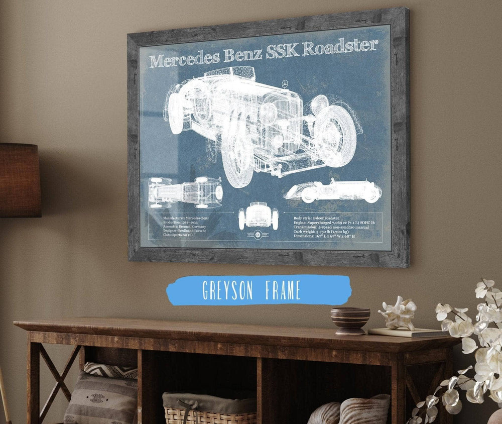 14" x 11" / Stretched Canvas Wrap Cutler West Mercedes Benz SSK Roadster Original Blueprint Art