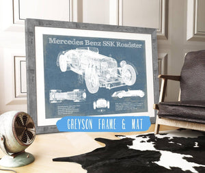 14" x 11" / Greyson Frame & Mat Cutler West Mercedes Benz SSK Roadster Original Blueprint Art