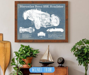 20" x 16" / Walnut Frame Cutler West Mercedes Benz SSK Roadster Original Blueprint Art