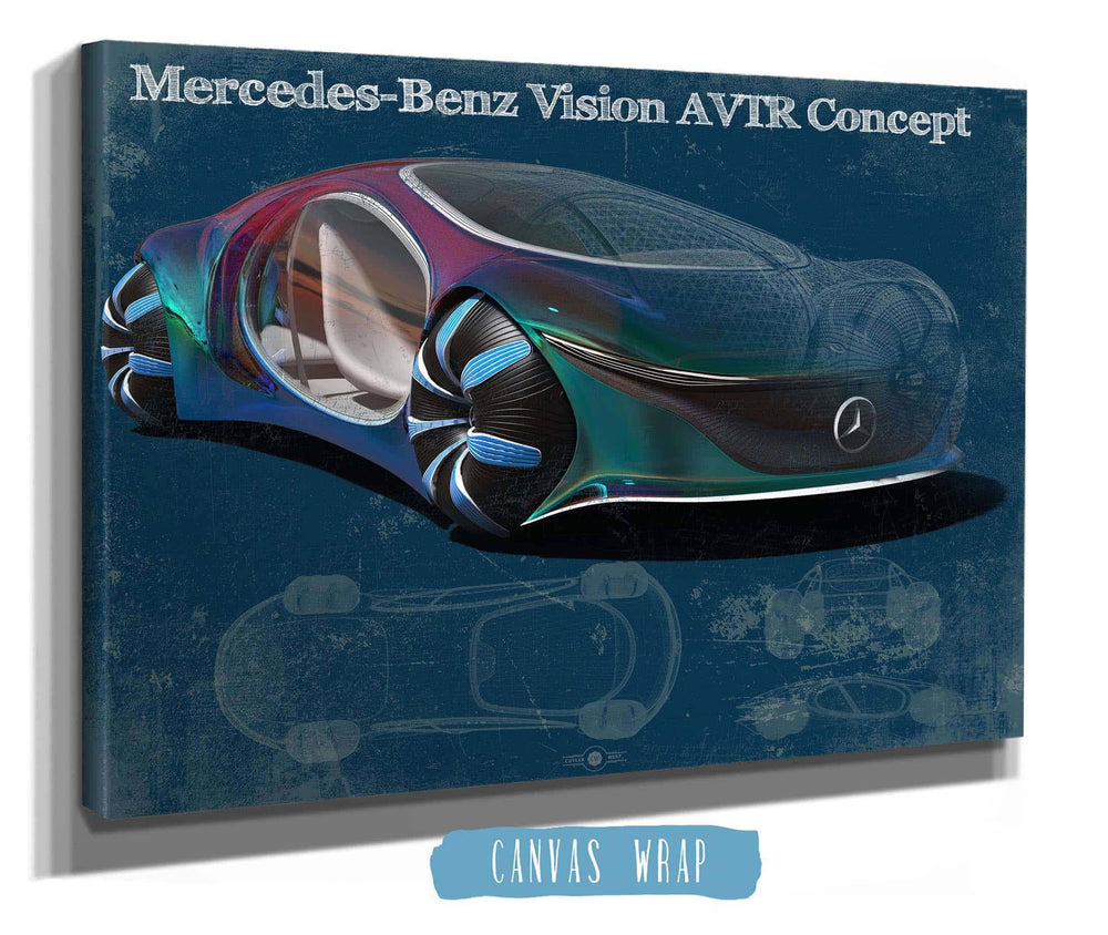 14" x 11" / Stretched Canvas Wrap Cutler West Mercedes Benz Vision AVTR Concept Vintage Blueprint Auto Print