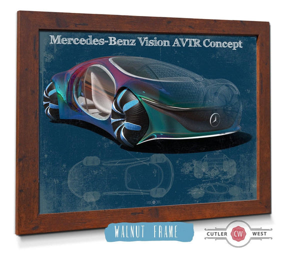 20" x 16" / Walnut Frame Cutler West Mercedes Benz Vision AVTR Concept Vintage Blueprint Auto Print
