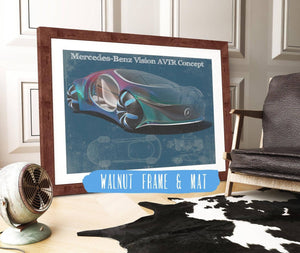 20" x 16" / Walnut Frame & Mat Cutler West Mercedes Benz Vision AVTR Concept Vintage Blueprint Auto Print