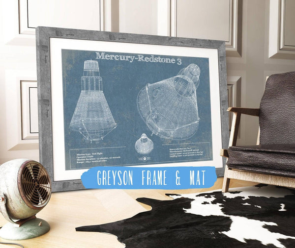14" x 11" / Greyson Frame & Mat Cutler West Mercury-Redstone 3 (Freedom 7) NASA Aviation Space Print