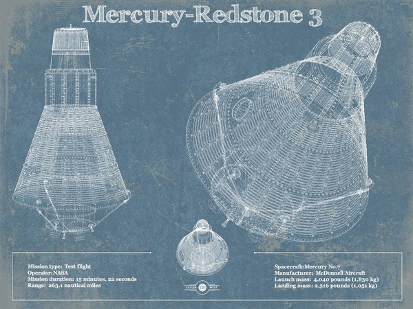 14" x 11" / Unframed Cutler West Mercury-Redstone 3 (Freedom 7) NASA Aviation Space Print