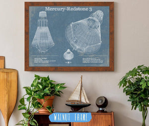 20" x 16" / Walnut Frame Cutler West Mercury-Redstone 3 (Freedom 7) NASA Aviation Space Print