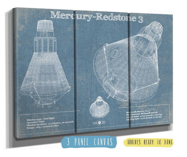 36" x 24" / 3 Panel Canvas Wrap Cutler West Mercury-Redstone 3 (Freedom 7) NASA Aviation Space Print