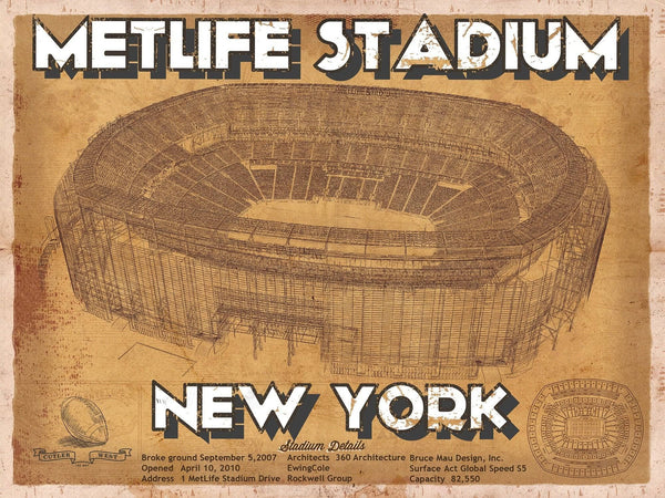 14" x 11" / Unframed Cutler West MetLife Stadium Vintage New York - Vintage Football Print