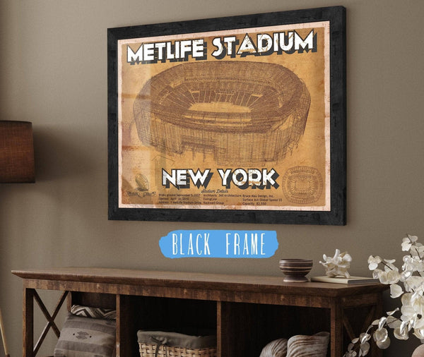20" x 16" / Black Frame Cutler West MetLife Stadium Vintage New York - Vintage Football Print